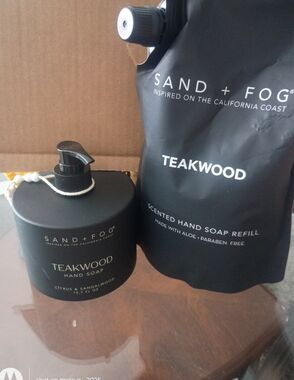 Sand + Fog Teakwood Scented Hand Soap Refill & Glass Soap